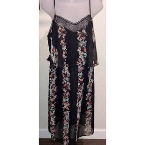 BCBGENERATION BLACK Lace Dress Teal Rose Lace Collar Layered Elastic Waste